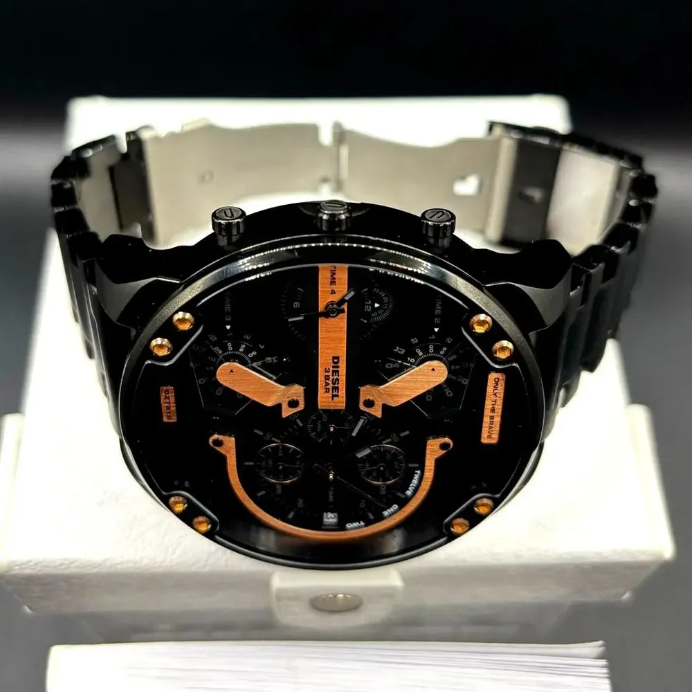Diesel Mr Daddy 2.0 DZ7312 Black Rose Gold Dial Multi Time Zone Men's Watch